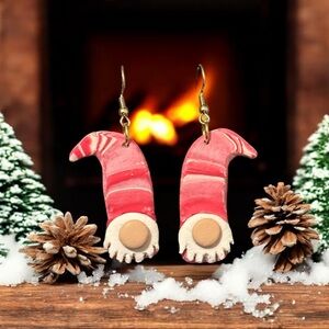 Polymer clay Festive Red and White Gnome Earrings